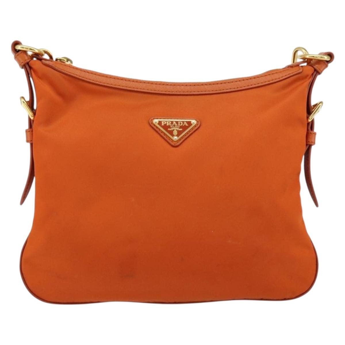 Prada Flat Messenger Tessuto With Leather Orange Nylon Shoulder Bag Bag (Pre-Owned)