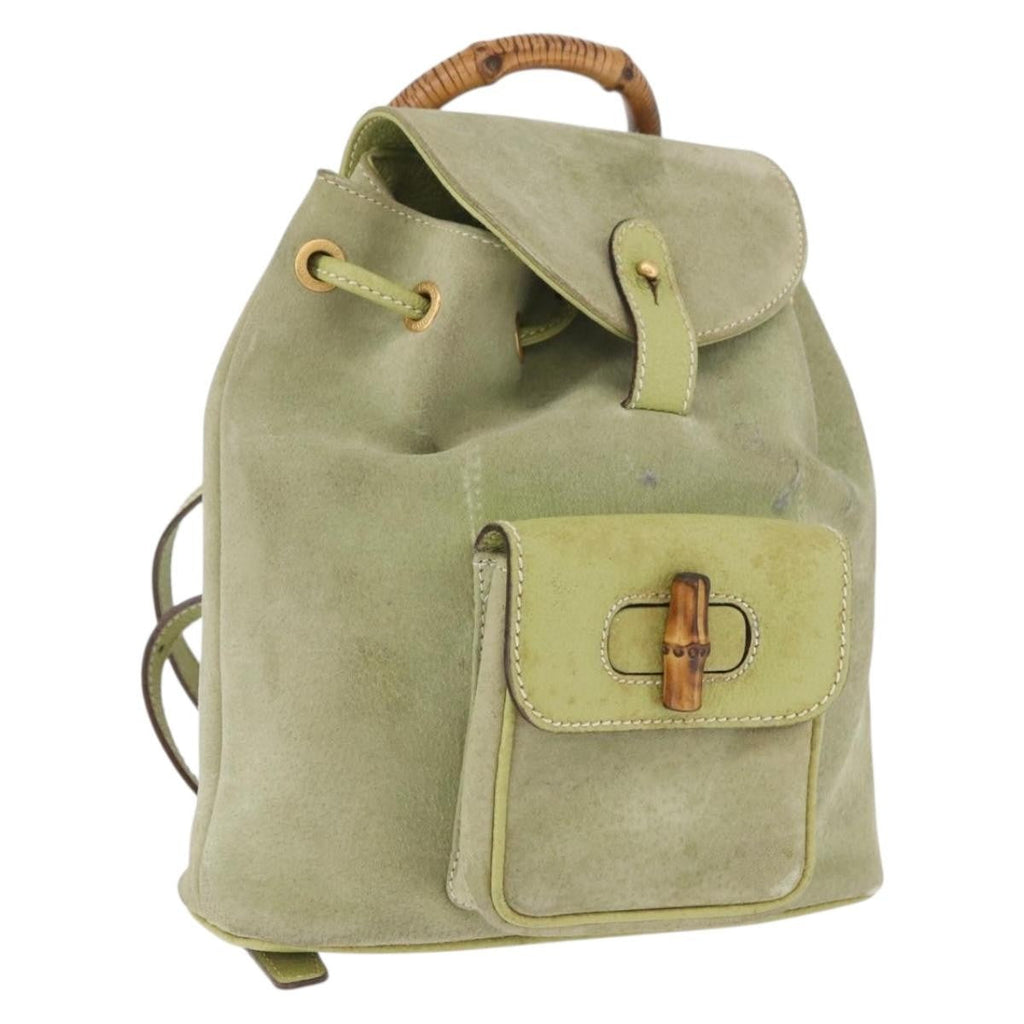 Gucci Gucci Bamboo Backpack Daim Green Suede Backpack Bag (Pre-Owned)