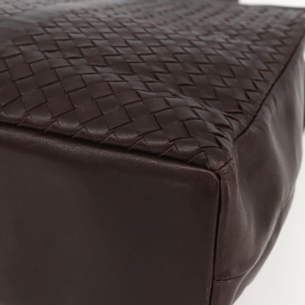 Bottega Veneta Intrecciato Handbag Leather Brown Leather Handbag (Pre-Owned)