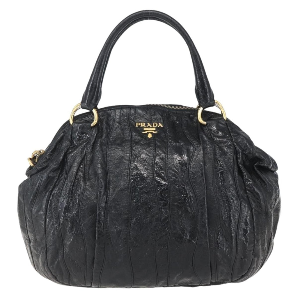 Prada Waves Hobo Leather And Tessuto Black Leather Handbag (Pre-Owned)