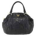 Prada Waves Hobo Leather And Tessuto Black Leather Handbag (Pre-Owned)