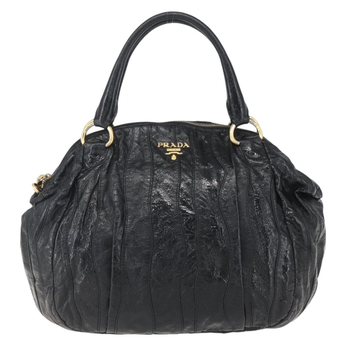 Prada Waves Hobo Leather And Tessuto Black Leather Handbag (Pre-Owned)