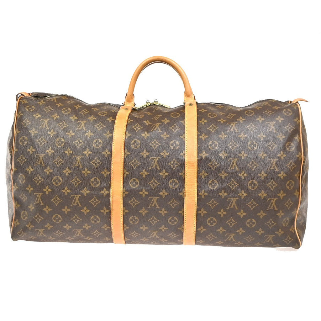 Louis Vuitton Keepall Bag Monogram Canvas Brown Leather Travel Bag Bag (Pre-Owned)