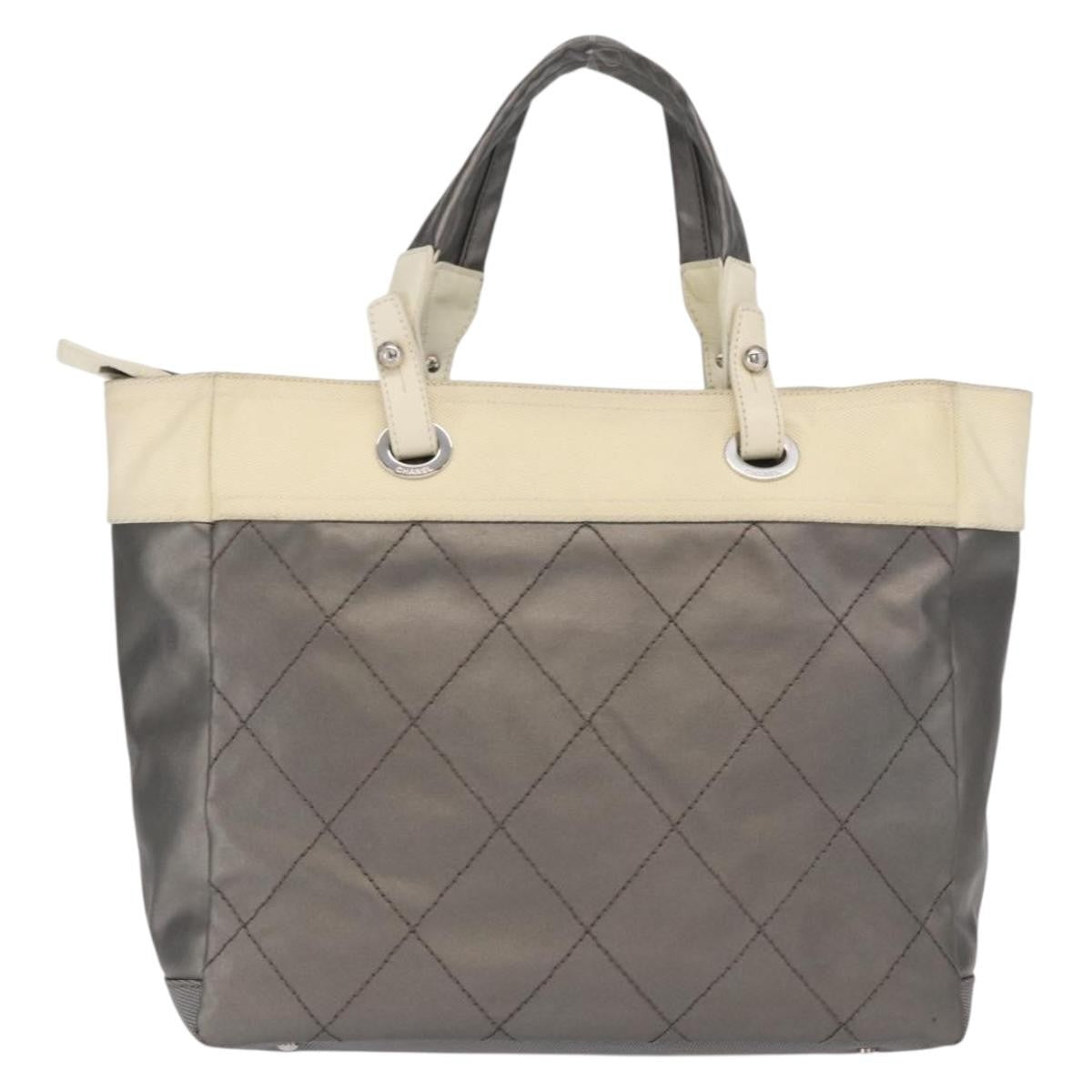 Chanel Biarritz Tote Nylon Silver Nylon Tote Bag Bag (Pre-Owned)