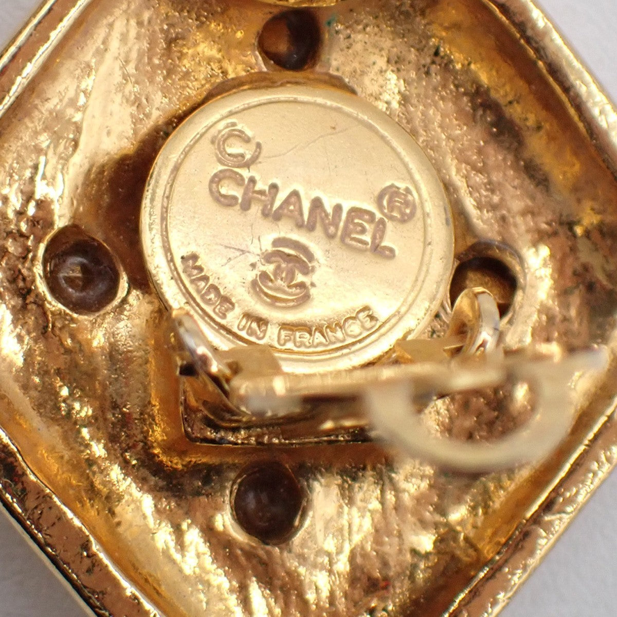 Chanel Vintage Cc Diamond Shape Clips-On Earrings Gold-Plated Gold Gold_Plated Earrings Jewelry (Pre-Owned)