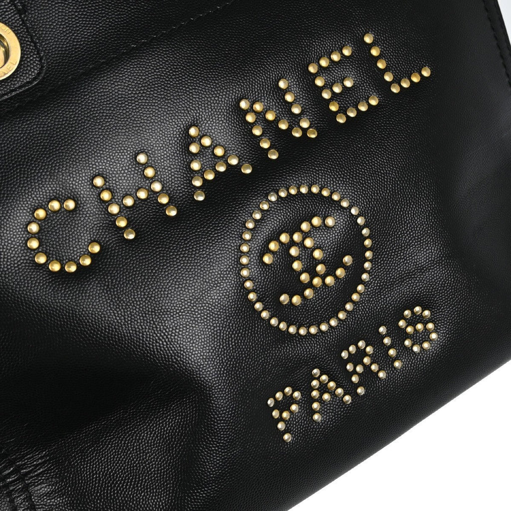 Chanel Deauville Tote Studded Caviar Black Leather Tote Bag Bag (Pre-Owned)