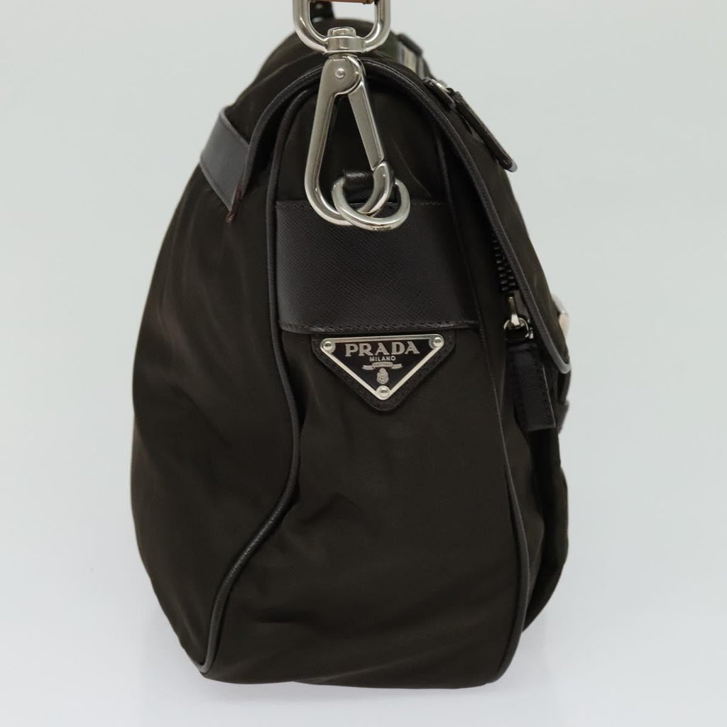 Prada Vintage Flap Shoulder Bag Nylon Khaki Nylon Shoulder Bag Bag (Pre-Owned)