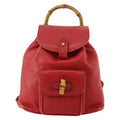 Gucci Vintage Bamboo Backpack Leather Red Leather Backpack Bag (Pre-Owned)