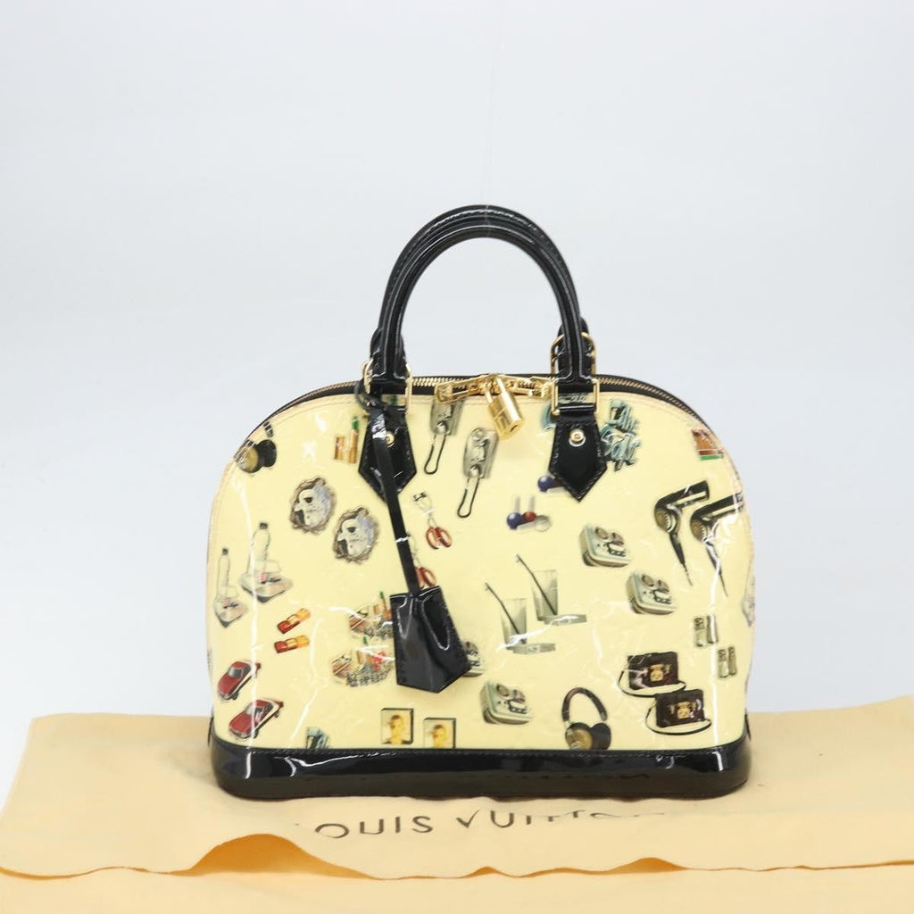 Louis Vuitton Alma Handbag Limited Edition Stickers Monogram Vernis White Patent_Leather Handbag (Pre-Owned)