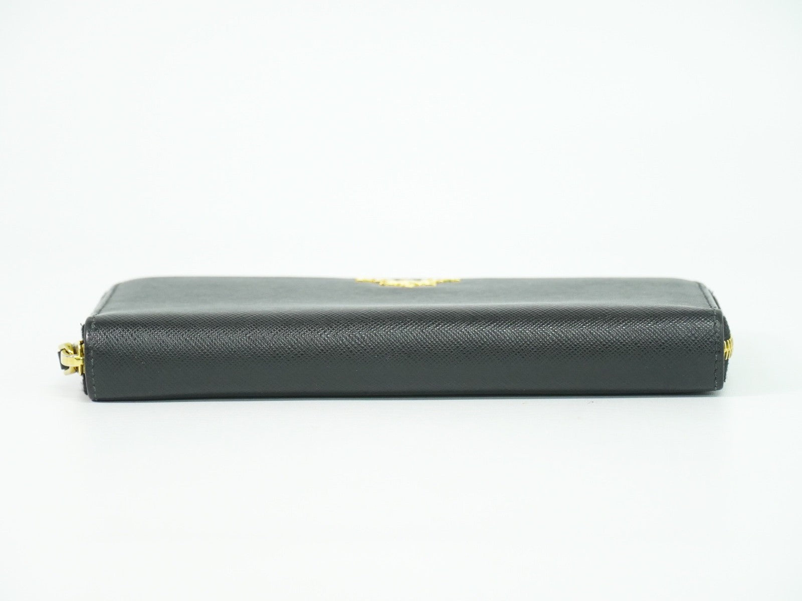 Prada Zip Around Tab Wallet Saffiano Leather Black Leather Wallets Accessory (Pre-Owned)