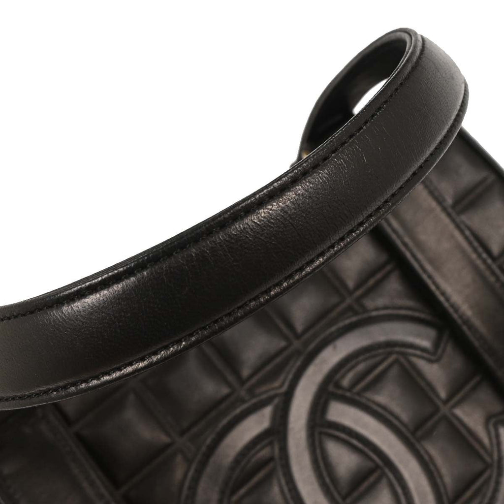 Chanel Chocolate Bar Cc Tote Quilted Leather Black Leather Tote Bag Bag (Pre-Owned)