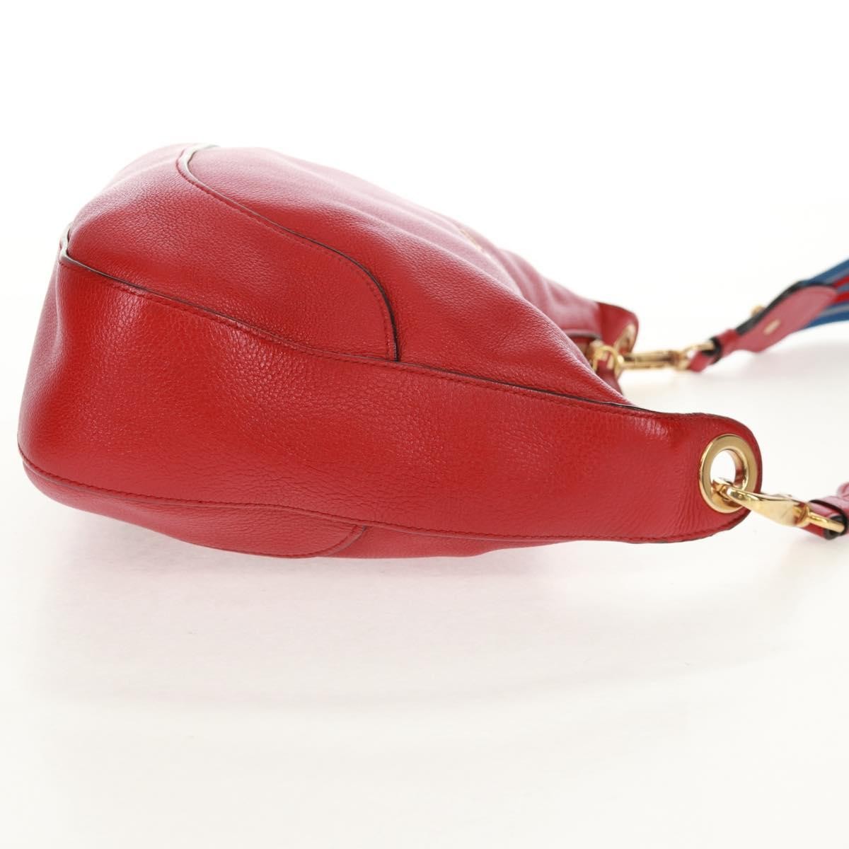 Prada Striped Strap Zip Hobo Vitello Daino Red Leather Shoulder Bag Bag (Pre-Owned)
