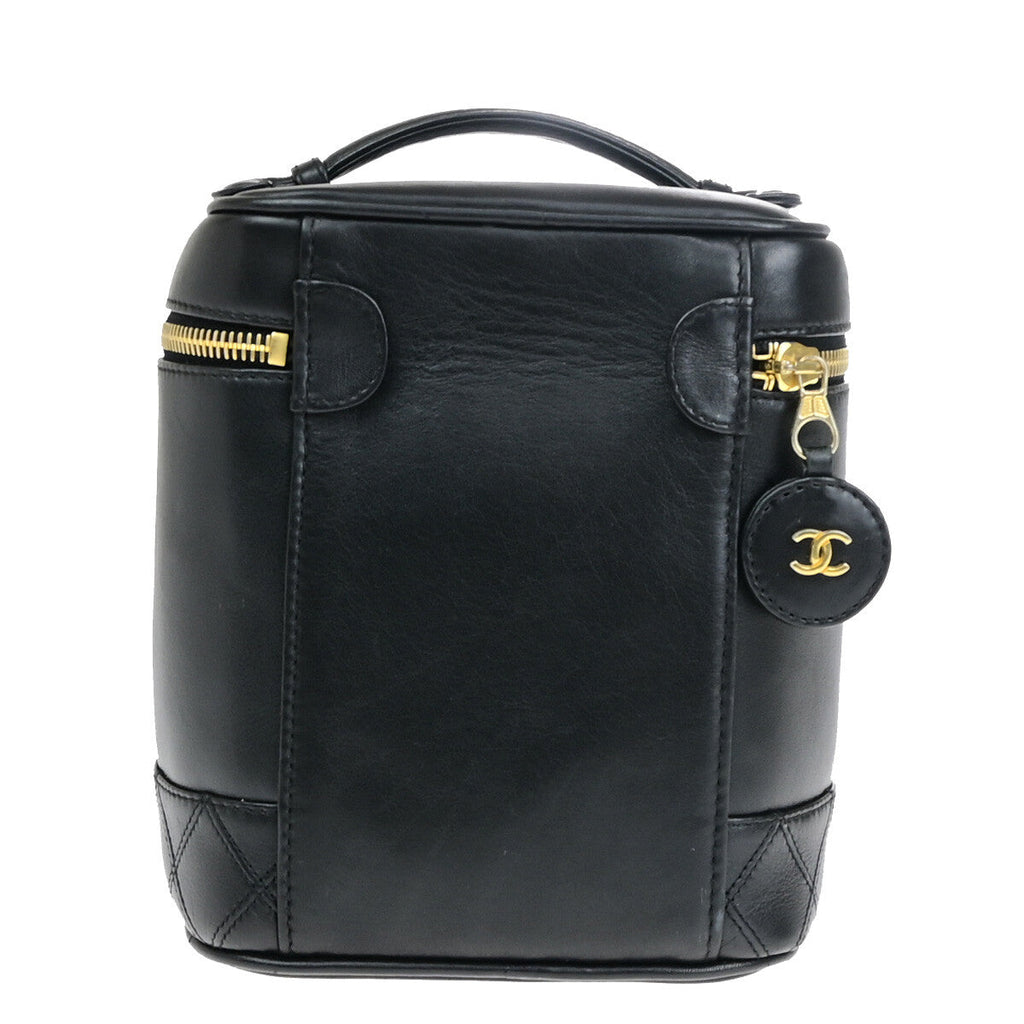 Chanel Vanity Pouch Leather Black Leather Bag (Pre-Owned)