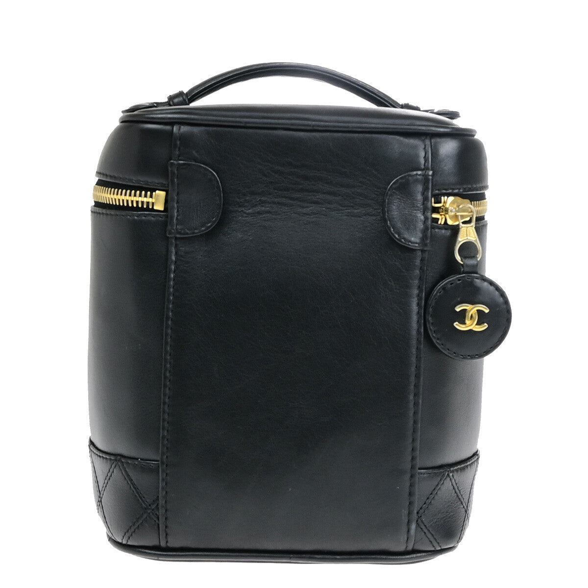 Chanel Vanity Pouch Leather Black Leather Bag (Pre-Owned)