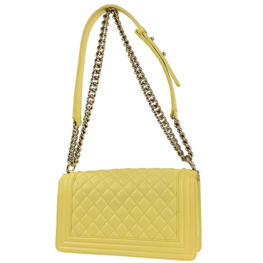 Chanel Boy Flap Bag Quilted Lambskin Yellow Leather Shoulder Bag Bag (Pre-Owned)