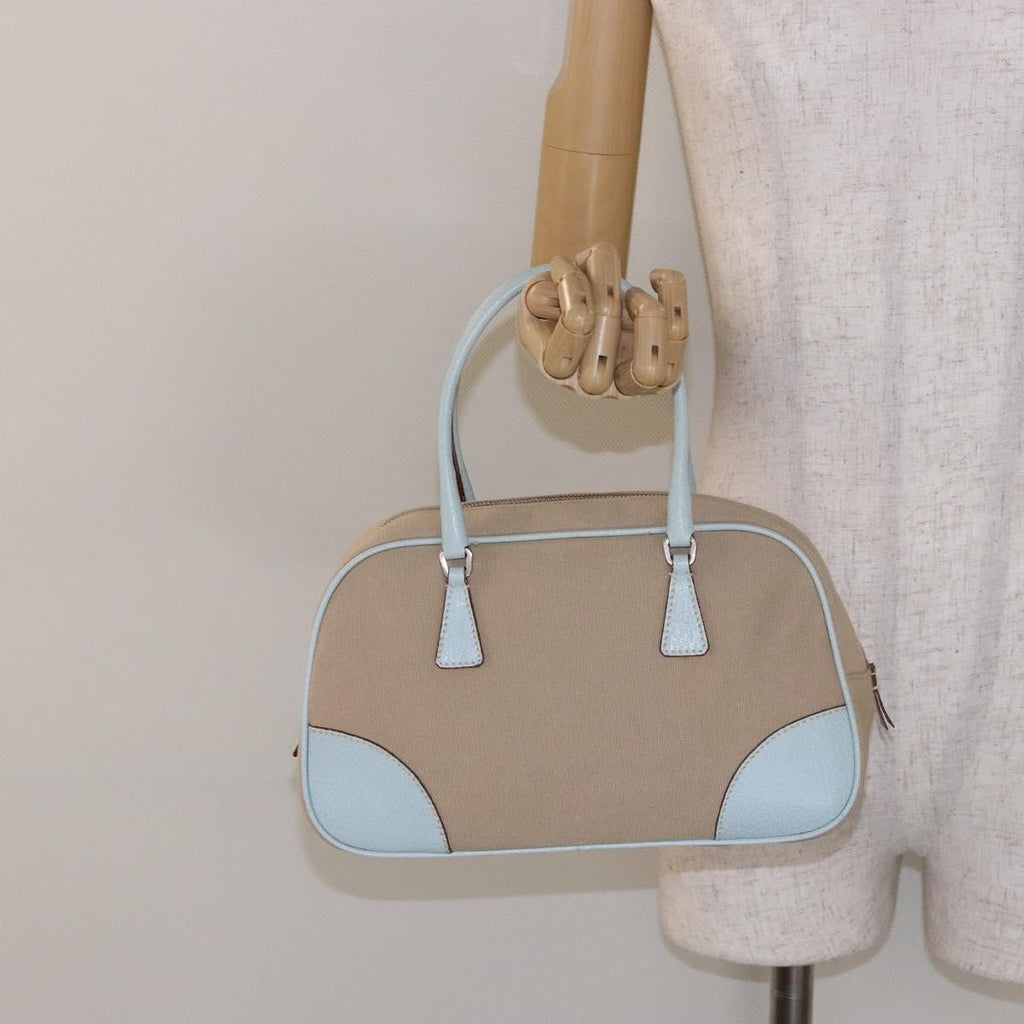 Prada Bauletto Bag Canvas With Leather Beige Canvas Bag (Pre-Owned)