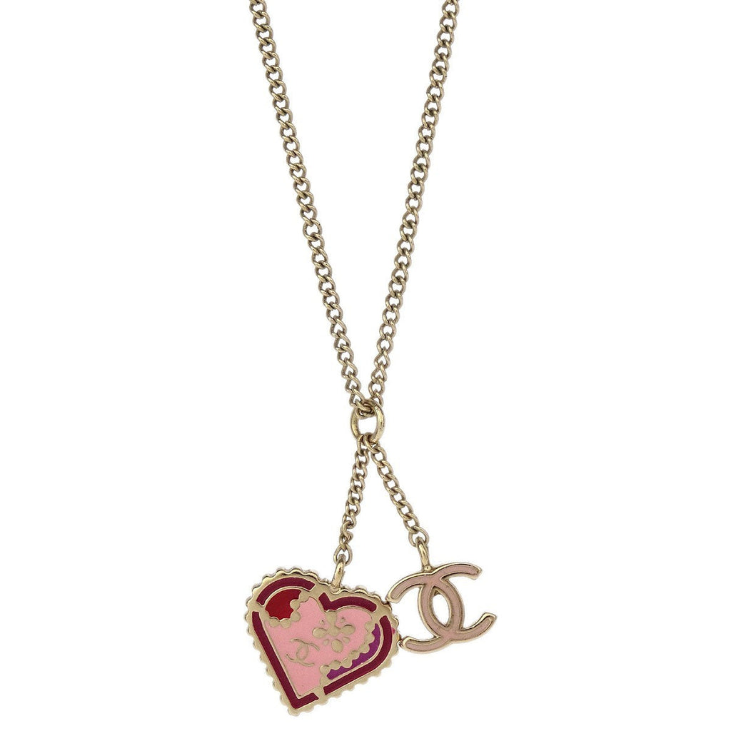 Chanel Cc And Heart Pendant Necklace Metal Gold Gold_Plated Necklace Jewelry (Pre-Owned)