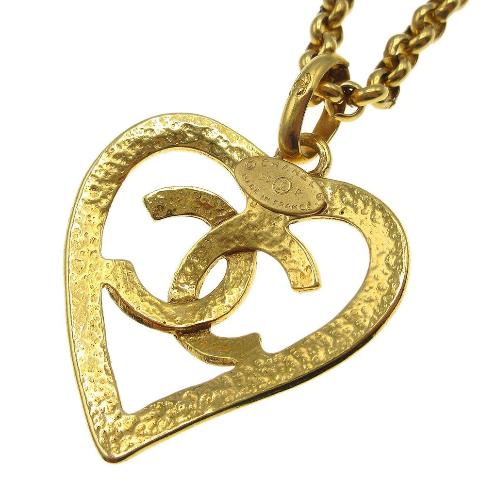 Chanel Cc Heart Pendant Necklace Metal Gold Gold_Plated Necklace Jewelry (Pre-Owned)