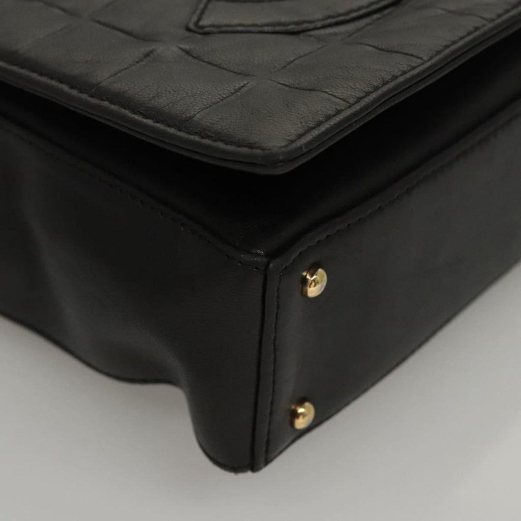 Chanel Chocolate Bar Cc Shoulder Bag Quilted Leather Black Leather Shoulder Bag Bag (Pre-Owned)