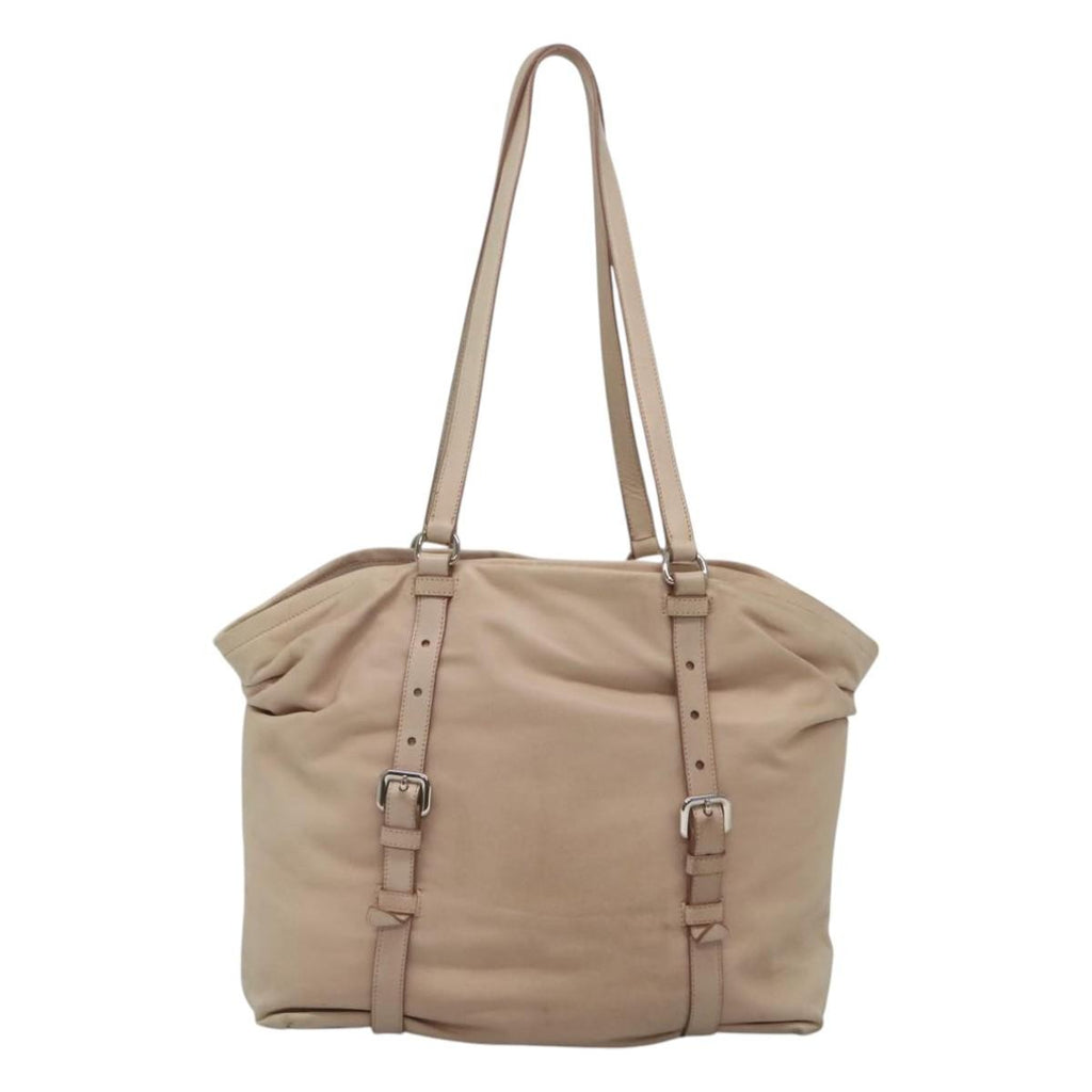 Prada Buckle Strap Shoulder Bag Leather Beige Leather Shoulder Bag Bag (Pre-Owned)