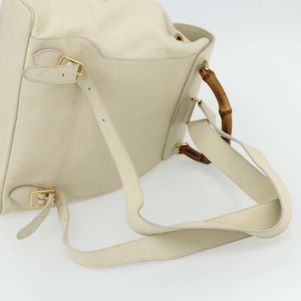Gucci Vintage Bamboo Backpack Leather White Leather Backpack Bag (Pre-Owned)