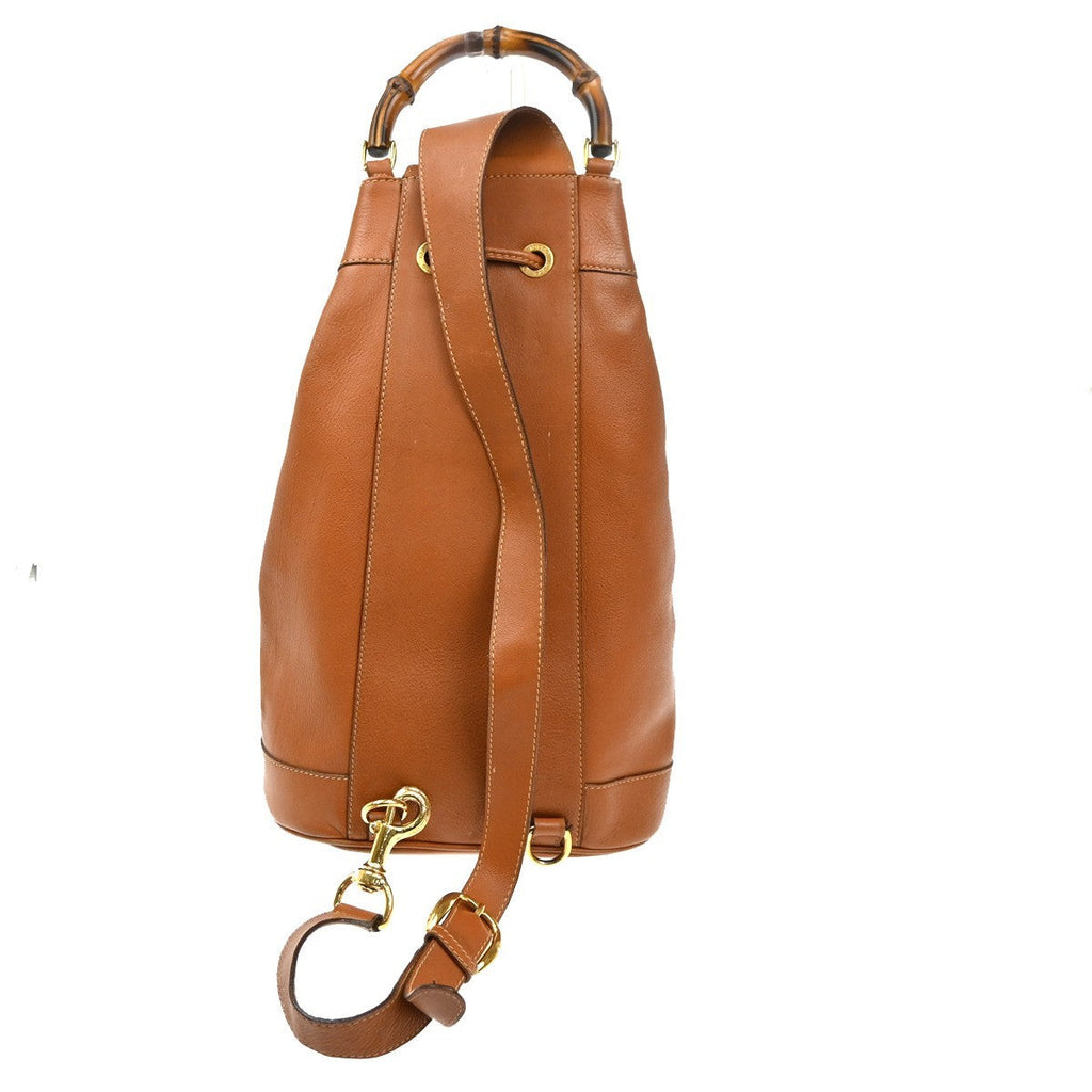 Gucci Vintage Bamboo Sling Backpack Leather Brown Leather Backpack Bag (Pre-Owned)