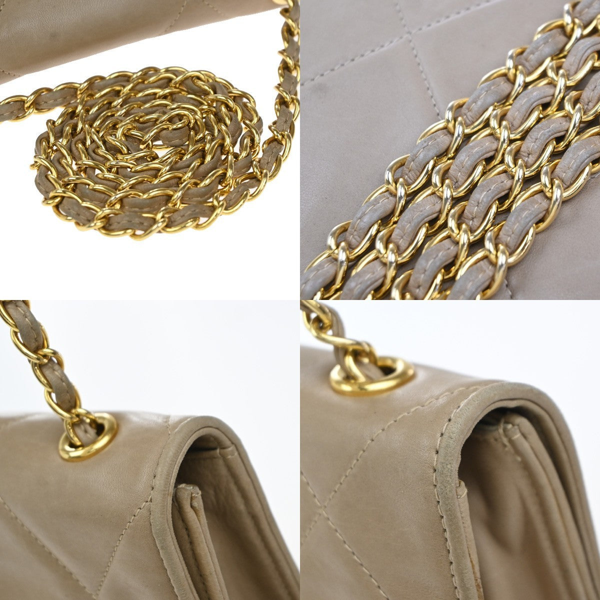 Chanel Diamond Cc Flap Bag Quilted Lambskin Beige Leather Shoulder Bag Bag (Pre-Owned)