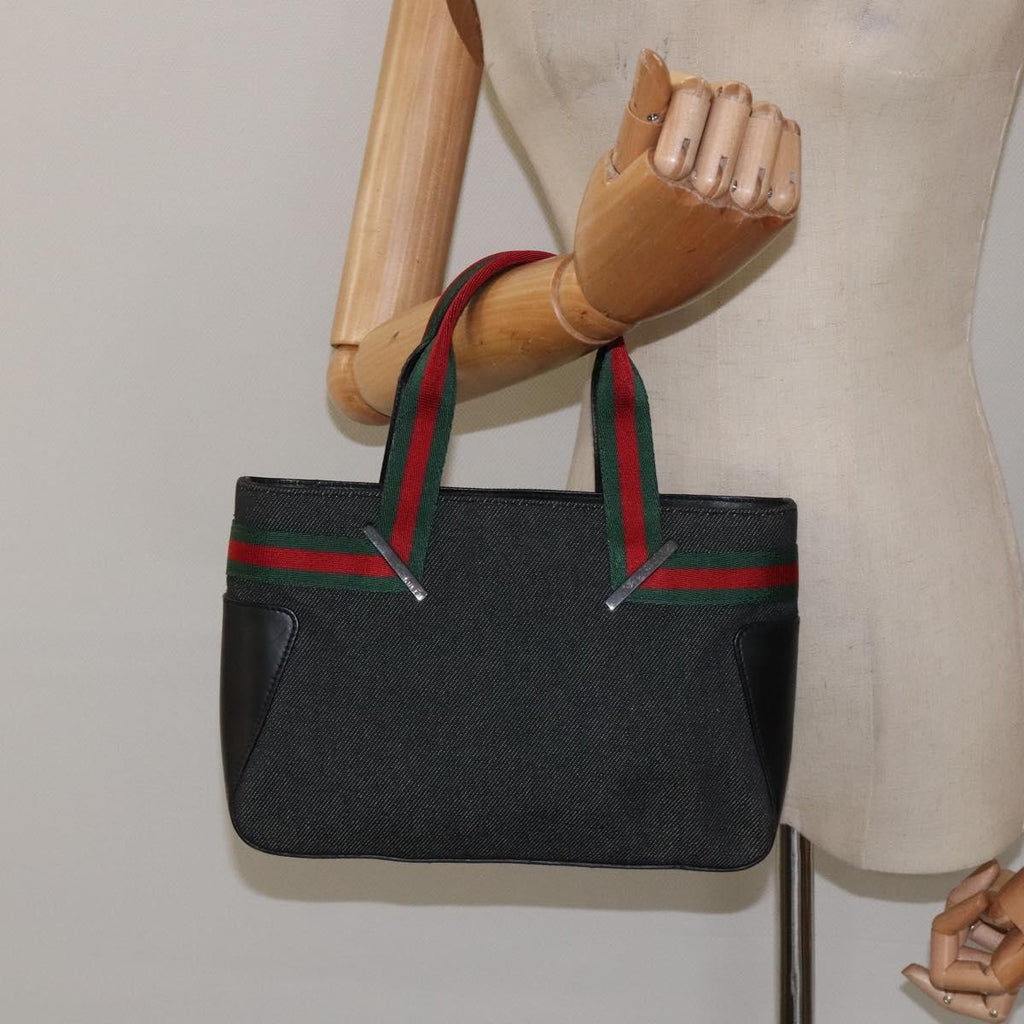 Gucci Vintage Tote Canvas Black Canvas Tote Bag Bag (Pre-Owned)