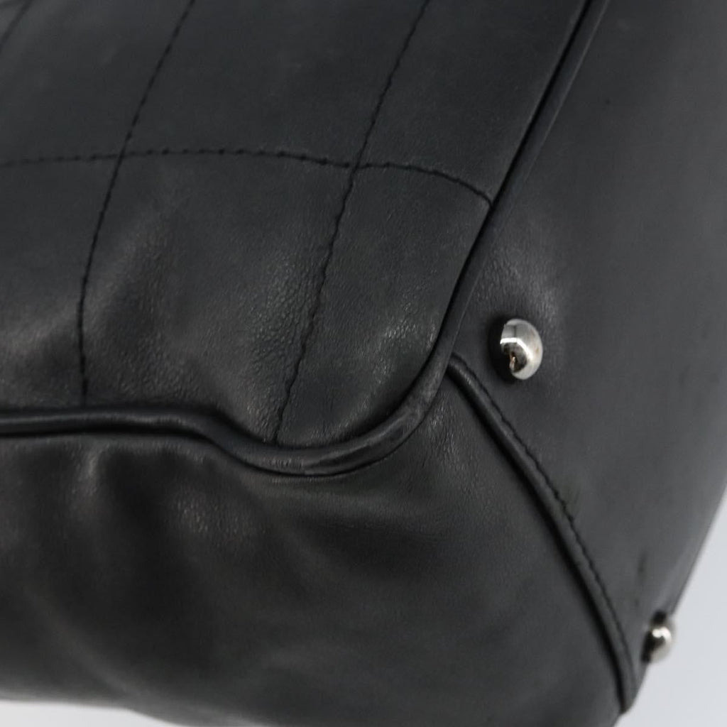 Chanel Square Stitch Tote Quilted Leather Black Leather Tote Bag Bag (Pre-Owned)