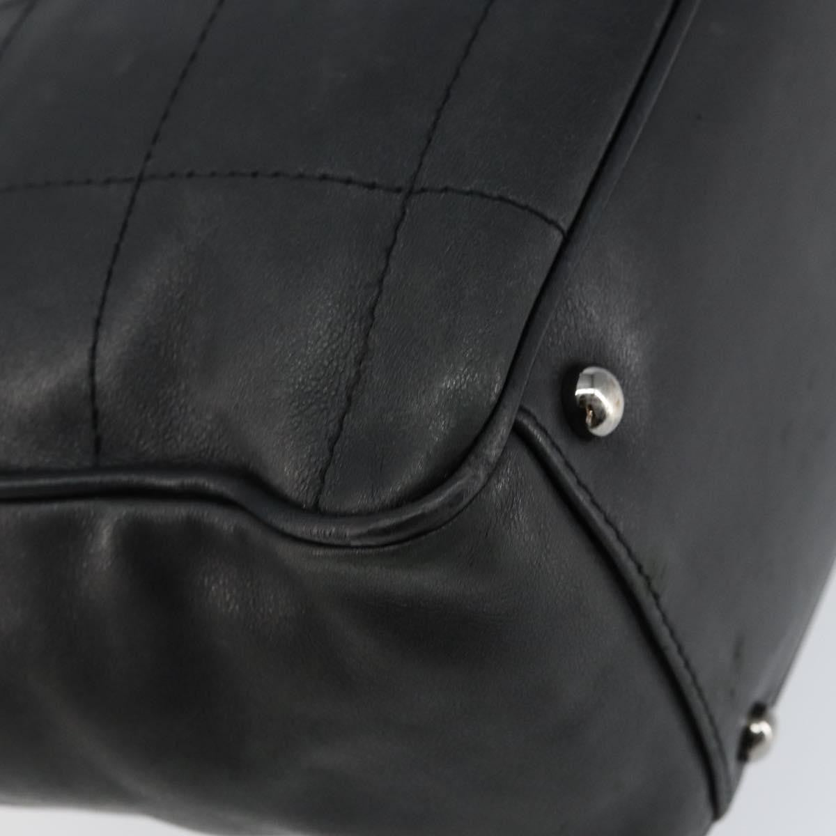 Chanel Square Stitch Tote Quilted Leather Black Leather Tote Bag Bag (Pre-Owned)