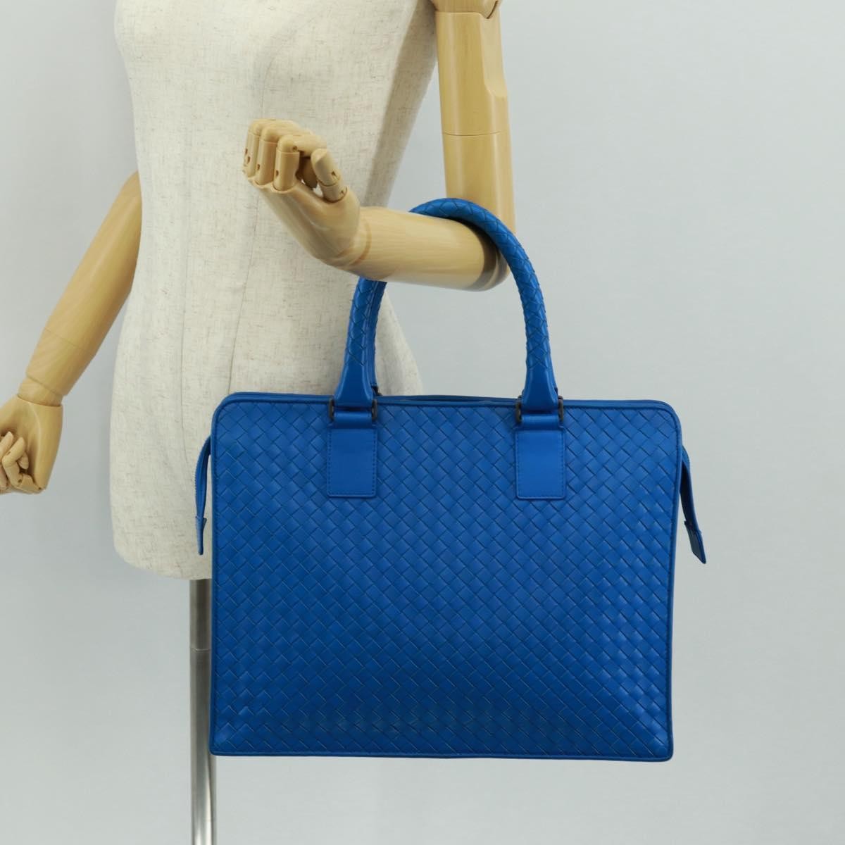 Bottega Veneta Top Zip Briefcase Intrecciato Nappa Blue Leather Briefcase Bag (Pre-Owned)