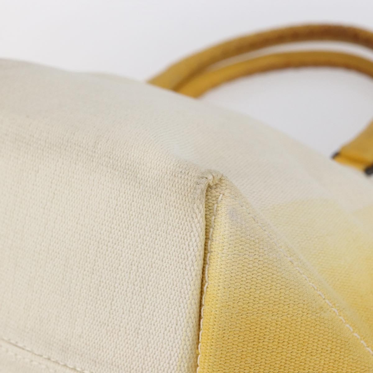 Bottega Veneta Braided Handle Open Tote Bag Canvas With Leather Yellow Canvas Bag (Pre-Owned)