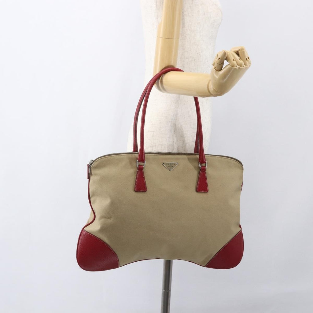 Prada Vintage Handbag Canvas Beige Canvas Handbag (Pre-Owned)