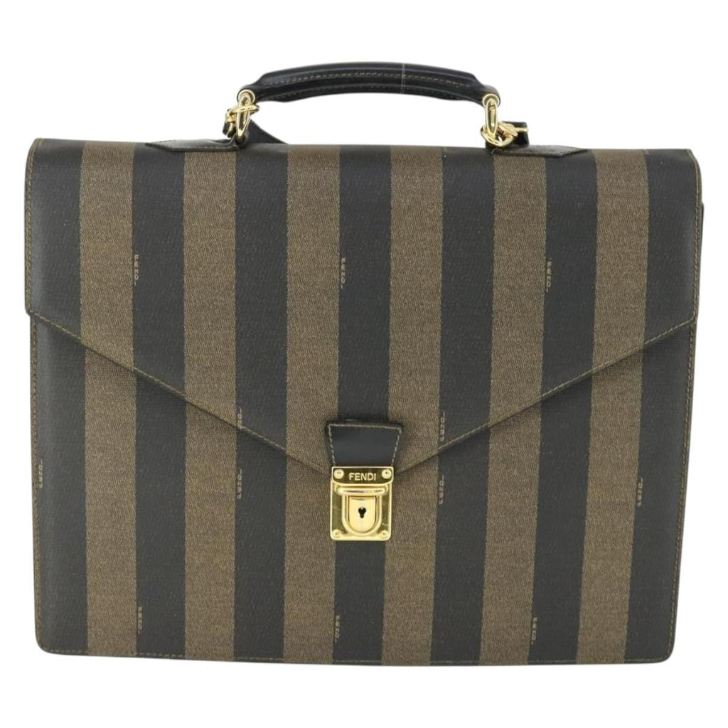 Fendi Vintage Pequin Briefcase Bag Coated Canvas Brown Canvas Briefcase Bag (Pre-Owned)