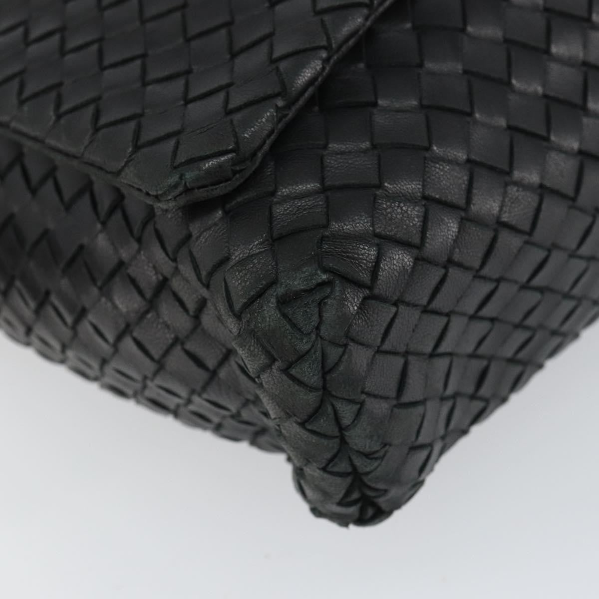 Bottega Veneta Square Flap Messenger Bag Intrecciato Nappa Black Leather Shoulder Bag Bag (Pre-Owned)
