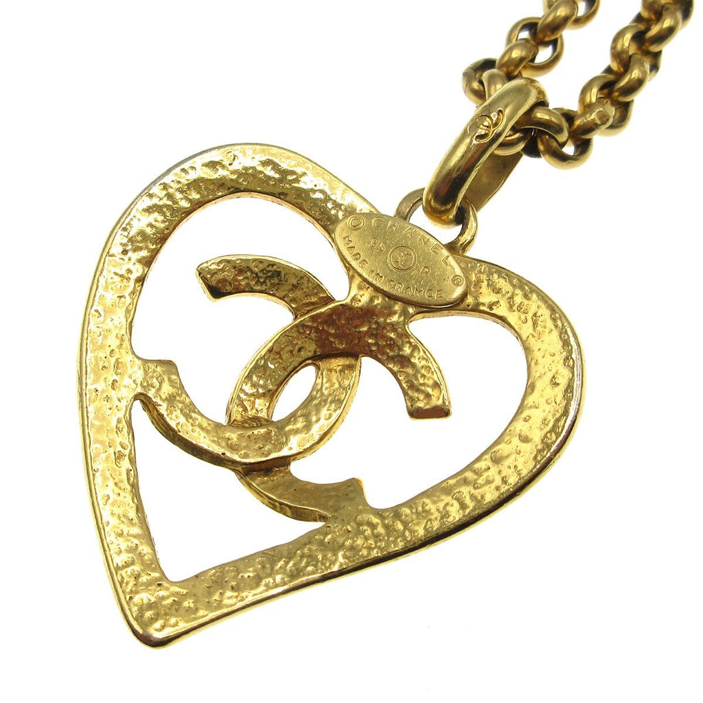 Chanel Cc Heart Pendant Necklace Metal Gold Gold_Plated Necklace Jewelry (Pre-Owned)