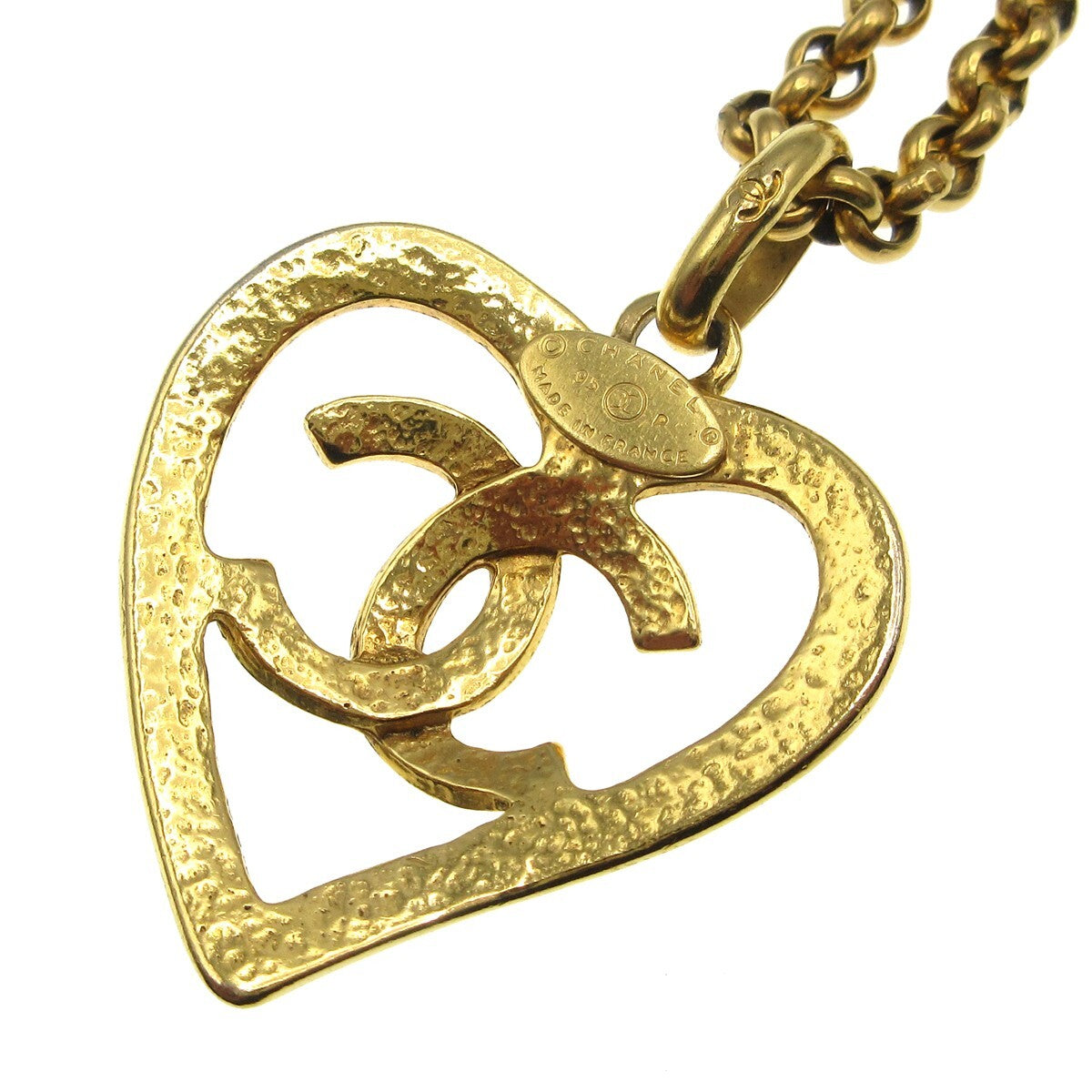 Chanel Cc Heart Pendant Necklace Metal Gold Gold_Plated Necklace Jewelry (Pre-Owned)
