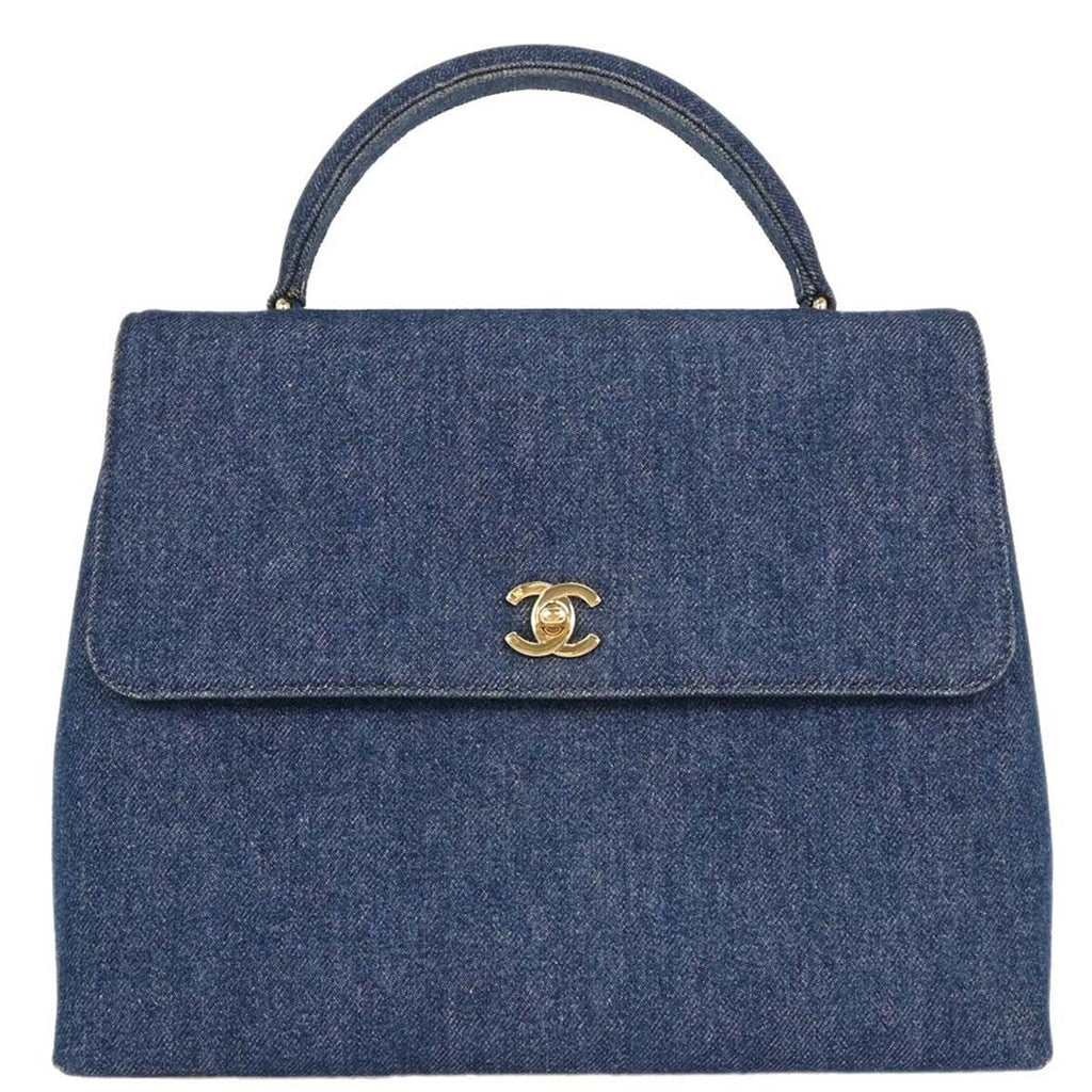 Chanel Vintage Classic Top Handle Flap Bag Denim Blue Denim_Jeans Handbag (Pre-Owned)