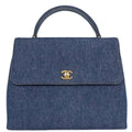 Chanel Vintage Classic Top Handle Flap Bag Denim Blue Denim_Jeans Handbag (Pre-Owned)