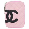 Chanel Cambon Zip Around Cosmetic Case Quilted Leather Pink Leather Wallets Accessory (Pre-Owned)