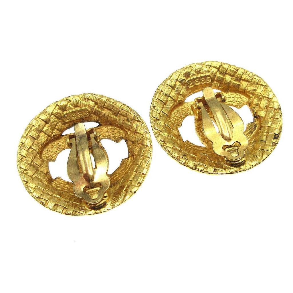 Chanel Cc Button Clip-On Earrings Metal Gold Gold_Plated Earrings Jewelry (Pre-Owned)
