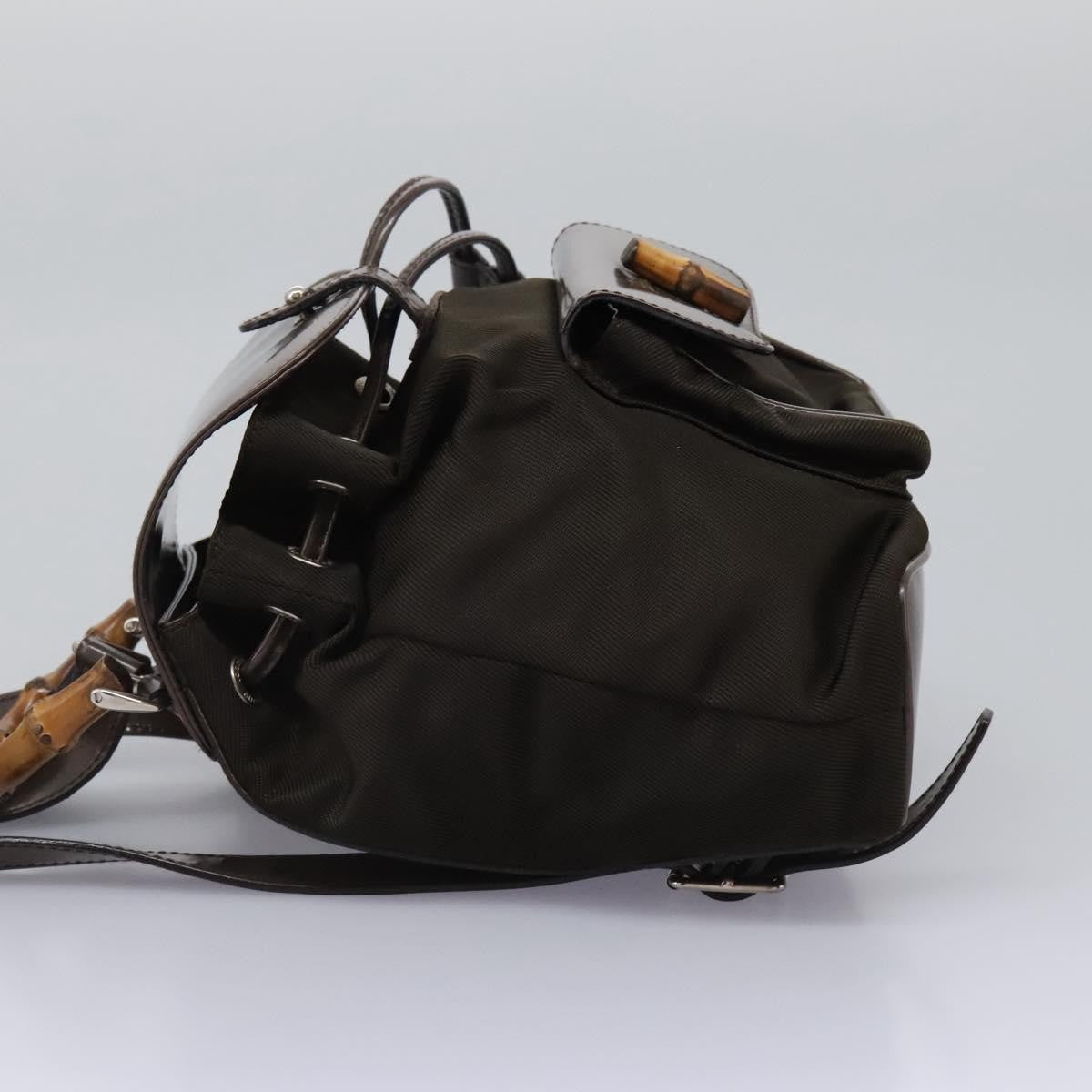 Gucci Vintage Bamboo Backpack Nylon And Patent Leather Brown Nylon Backpack Bag (Pre-Owned)