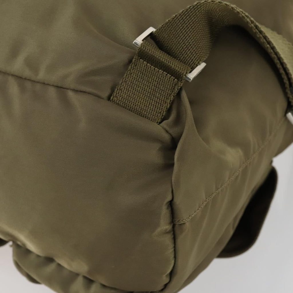 Prada Vela Double Front Pocket Backpack Tessuto With Saffiano Leather Khaki Nylon Backpack Bag (Pre-Owned)