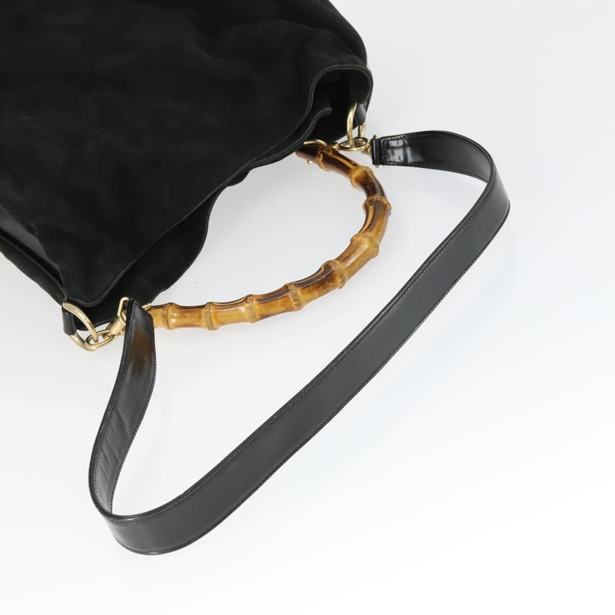 Gucci Vintage Bamboo Hobo Suede Black Suede Handbag (Pre-Owned)