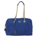 Prada Chain Shoulder Bag Quilted Tessuto Blue Nylon Shoulder Bag Bag (Pre-Owned)