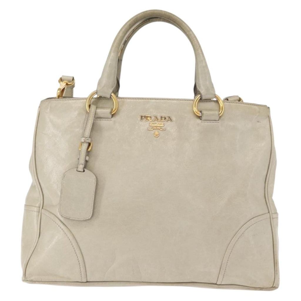 Prada Tote Vitello Daino Vitello Daino Beige Leather Handbag (Pre-Owned)