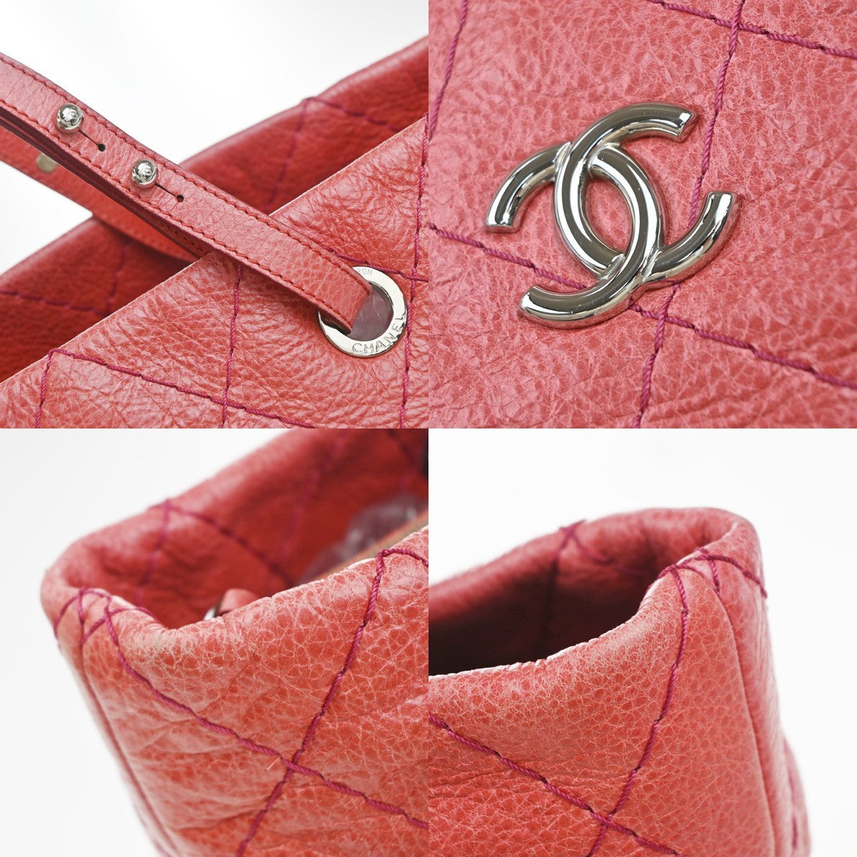 Chanel On The Road Tote Quilted Leather Pink Leather Tote Bag Bag (Pre-Owned)
