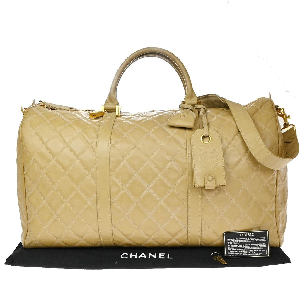 Chanel Vintage Bowler Bag Lambskin Beige Patent_Leather Handbag (Pre-Owned)