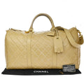 Chanel Vintage Bowler Bag Lambskin Beige Patent_Leather Handbag (Pre-Owned)