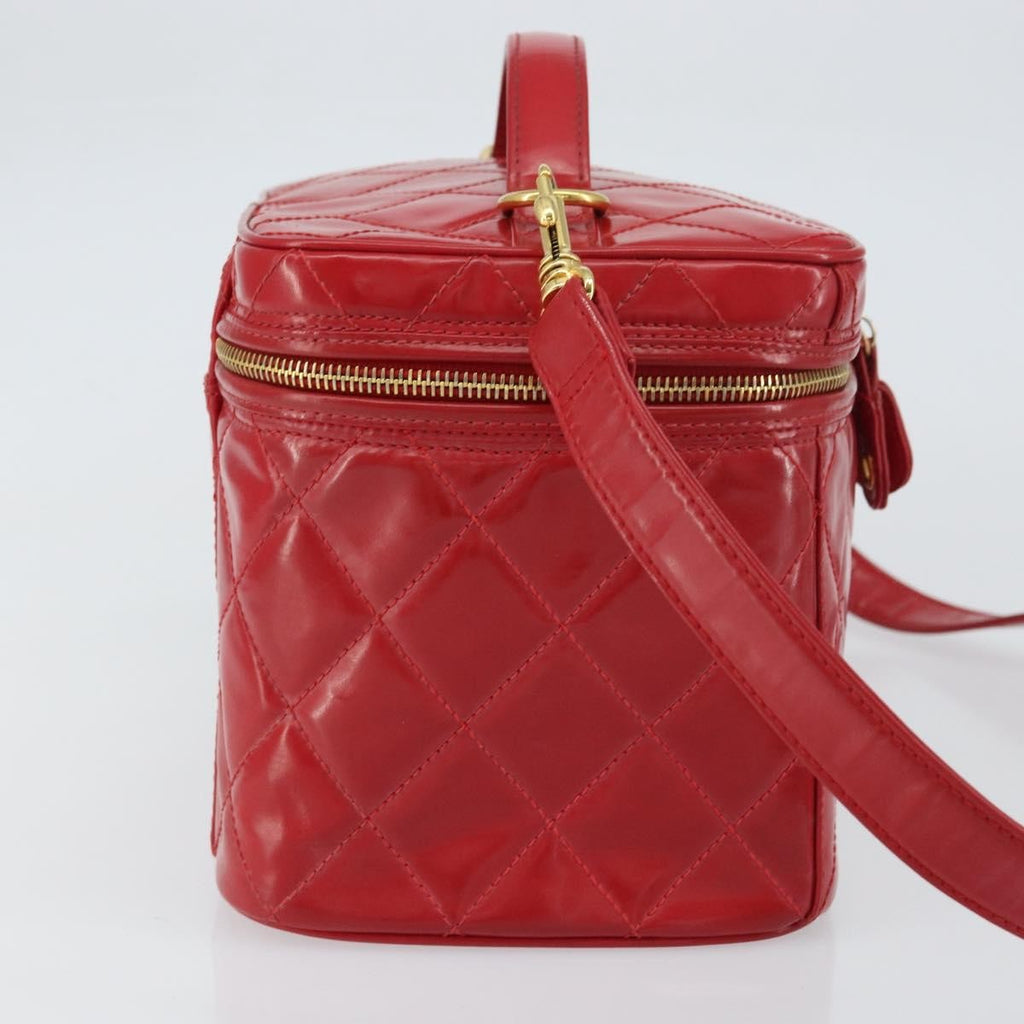 Chanel Vintage Vanity Case Patent Red Patent_Leather Handbag (Pre-Owned)